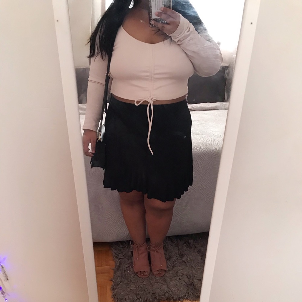 Boohoo Plus Black Ruffle Skater Skirt